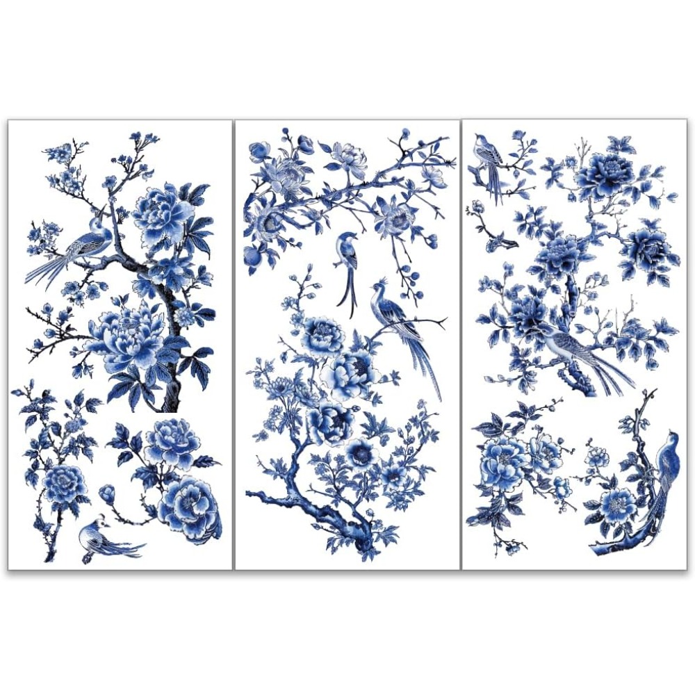 Office Furniture Group - 3pcs/Set Blue Flower Rub on Transfers