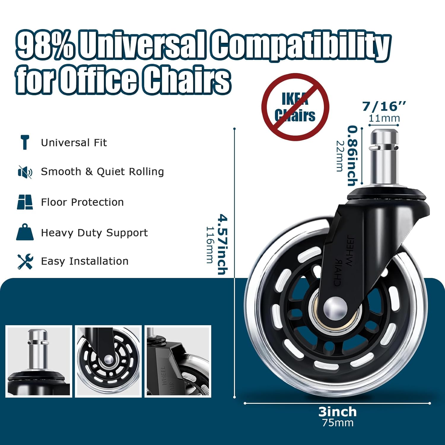 3 Inch Office Chair Wheels Set - Office Furniture Group ulasan dan harga