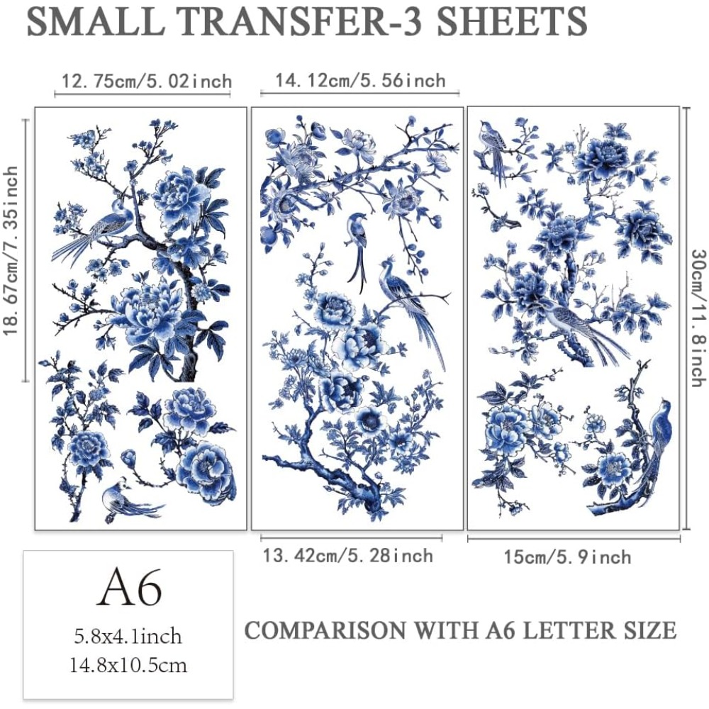 3pcs/Set Blue Flower Rub on Tr - Office Furniture Group ulasan dan harga
