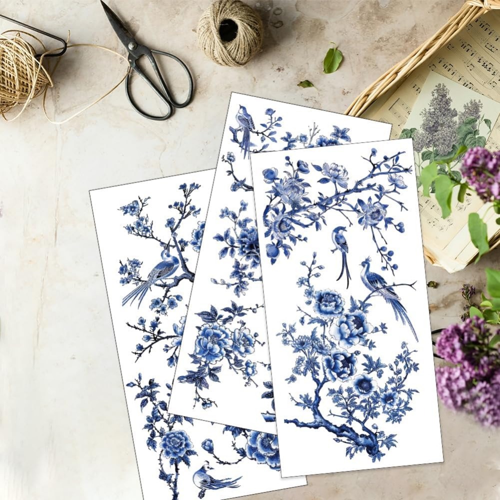 3pcs/Set Blue Flower Rub on Tr - Office Furniture Group ulasan dan harga
