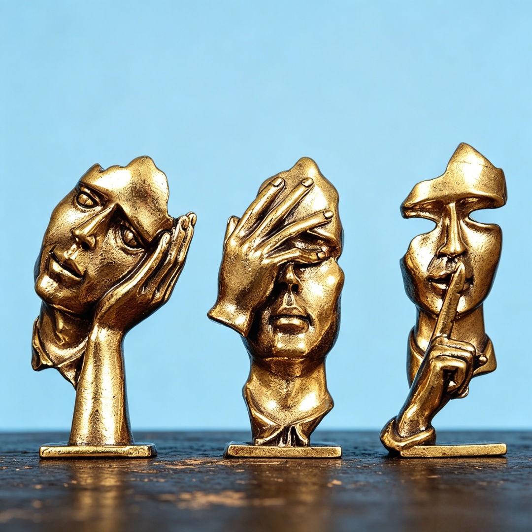 Set of 3 Brass Abstract Face S - Office Furniture Group ulasan dan harga