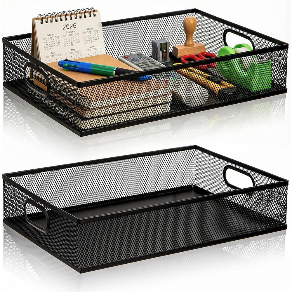 2-Tier Metal Mesh Desk Organiz - Paper Basket Mesh ulasan dan harga